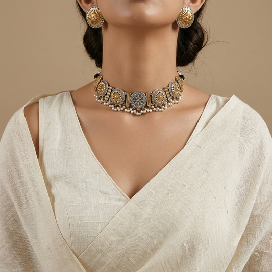 "Ura"Silver Look Alike Dual tone Choker