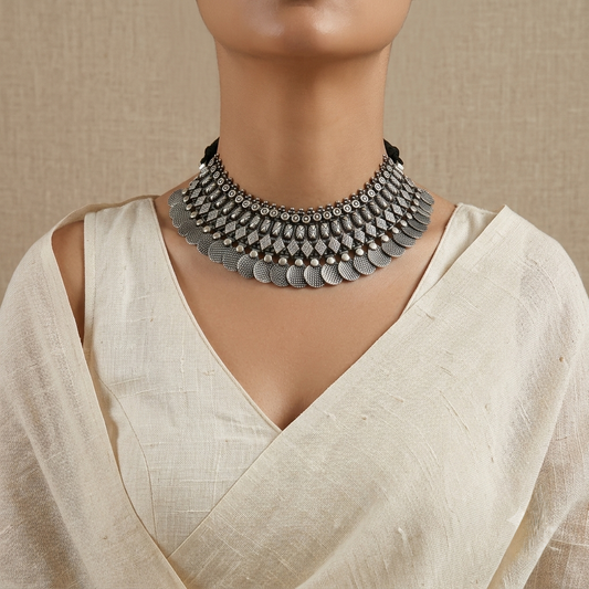 "Ojal" Silver Look Alike Oxidized Choker