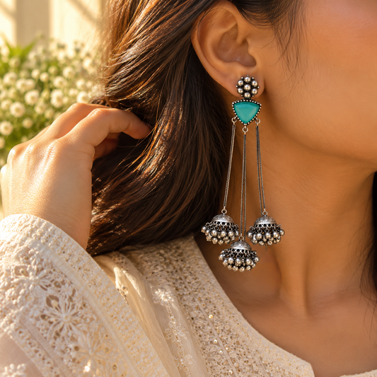"Wriha" Silver Look Alike Stone Earrings