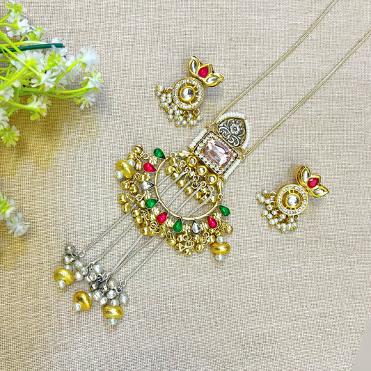 "Petal" Silver Look Alike Kundan Necklace