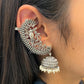 Oxidised silver earuff with jhumka earring