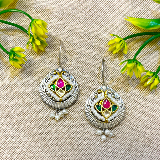 "Loop"  Silver Look Alike Kundan Dangler