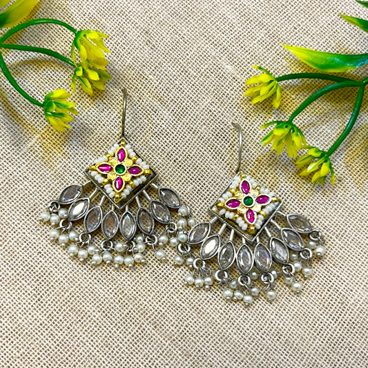 "Star" Silver Look Alike Kundan Dangler