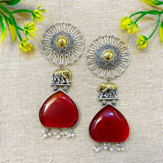 "Heart" Silver Look Alike Dual Tone Earrings