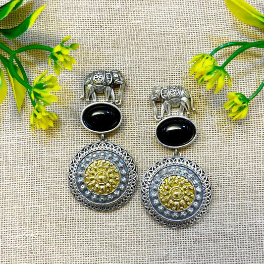 "Elephant" Silver Look Alike Dual Tone Errings
