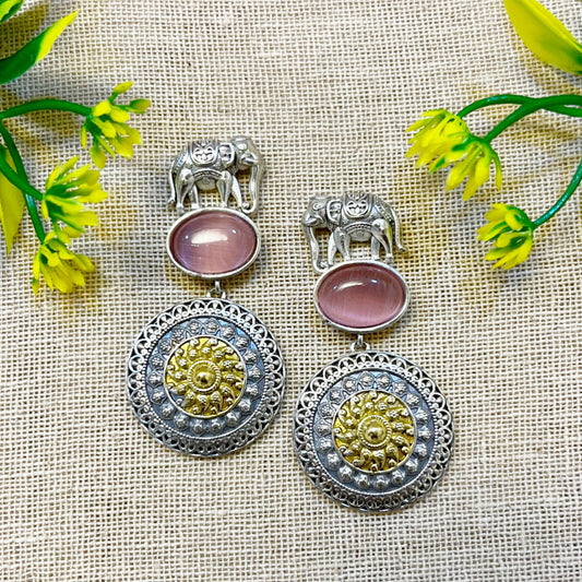 "Elephant" Silver Look Alike Dual Tone Errings