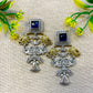"Square" Silver Look Alike Dual Tone Earrings