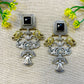 "Square" Silver Look Alike Dual Tone Earrings