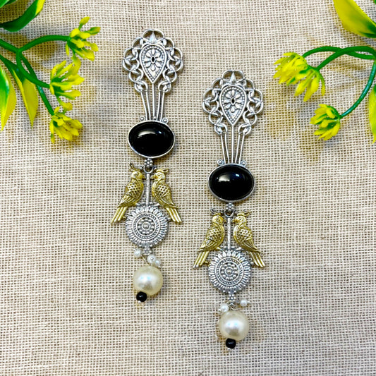 parrot" Silver Look Alike Dual Tone Earrings Success