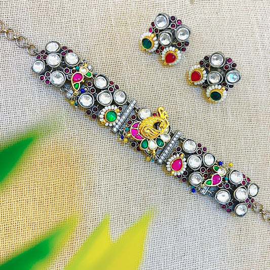 "Choker" Silver Look Alike  Kundan Choker