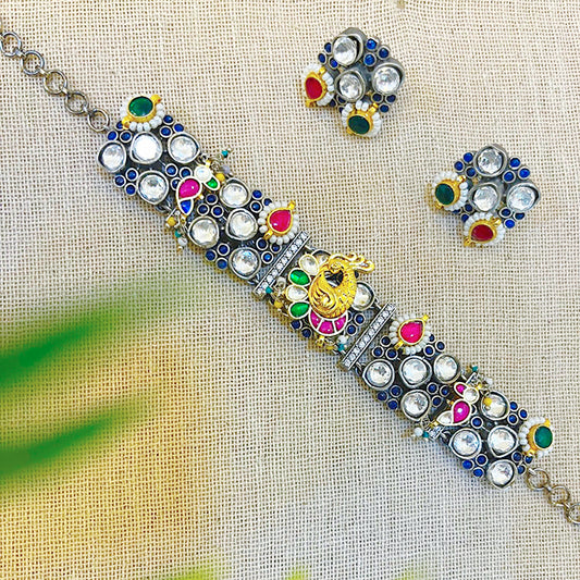 "Choker" Silver Look Alike  Kundan Choker