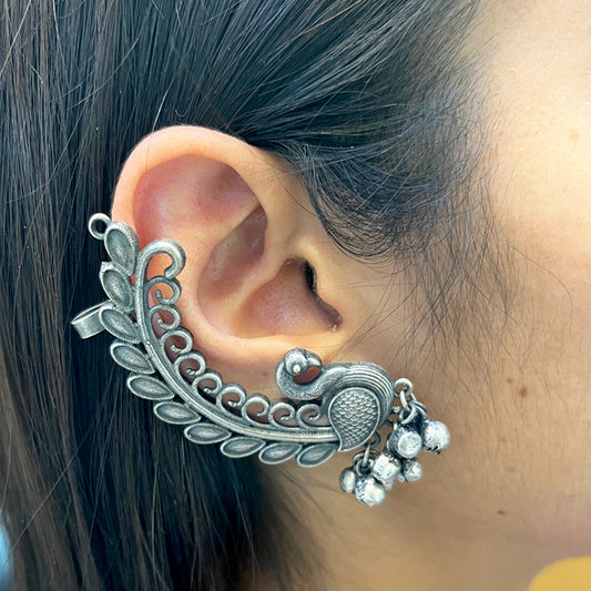 Big peacock Silver Look Alike earcuff