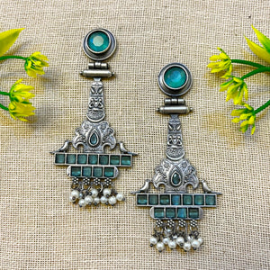 Sea green Long oxidised earrings