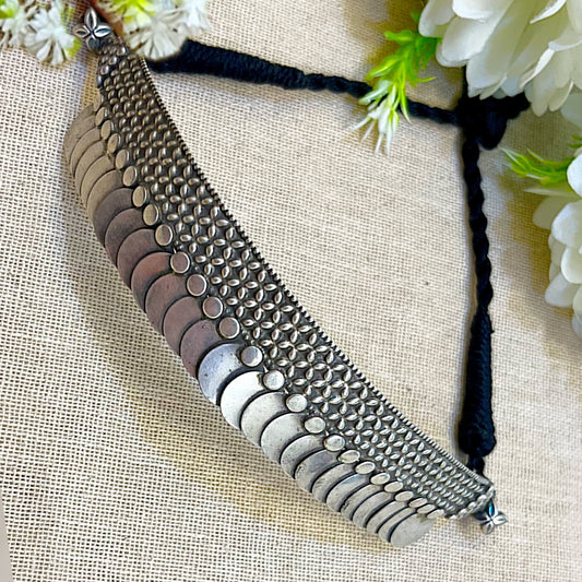 "Coiny" Silver Look Alike Oxidized Choker