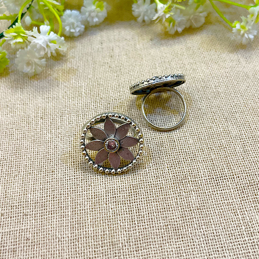 Flowery Silver Look Alike Oxidized Ring