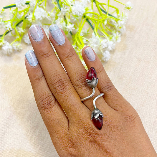 "Leaflong" Silver Look Alike Stone Ring