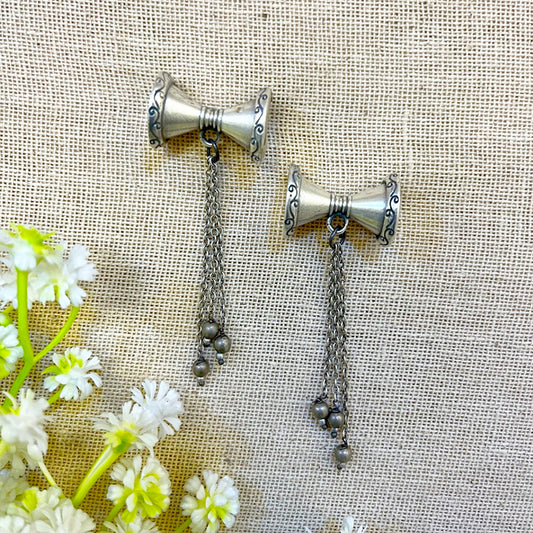 "Damru" Silver Look Alike Oxidized Earring