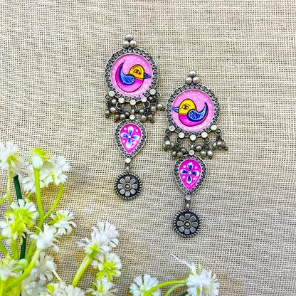 "Drift" Silver Look Alike Oxidized Printed Earring