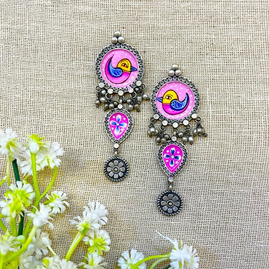 "Drift" Silver Look Alike Oxidized Printed Earring