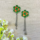 Green Flower Printed Oxidised Earring