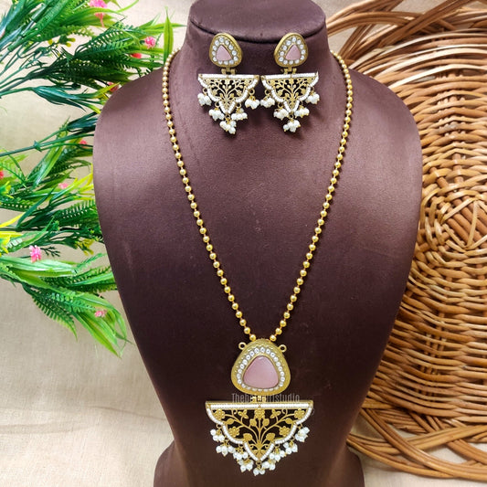 "Pendura" Silver Look Alike Dual Tone Stone Necklace