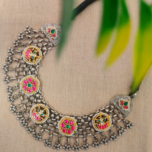 "Amaranthine" Silver Look Alike Kundan Choker