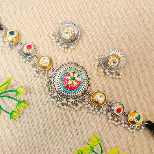 "Nityaz" Silver Look Alike Kundan Studded Choker