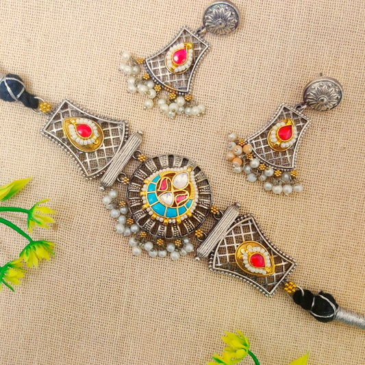 "Ethereal" Silver Look Alike Kundan Choker