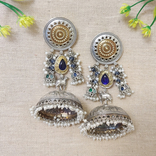 "Arora" Silver Look Alike Dual Tone Earrings