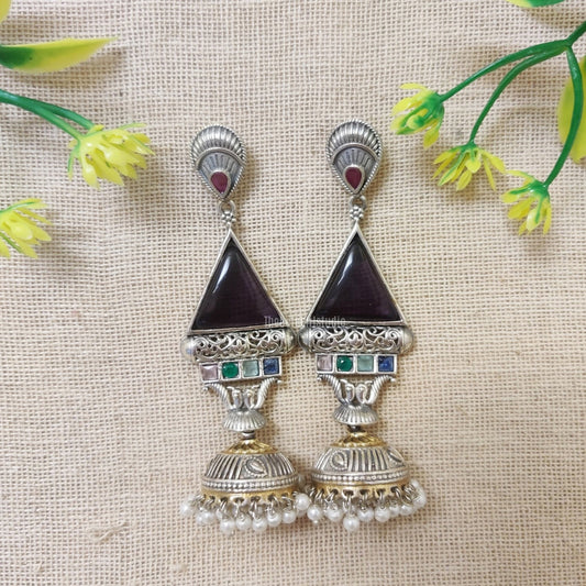 dual tone stone jhumka earrings