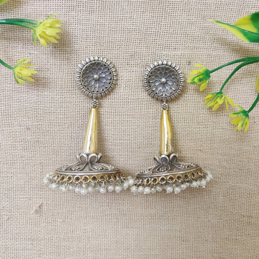 "Saraz" Silver Look Alike Dual Tone Earrings