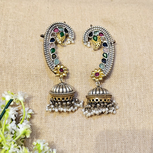 Dual Tone Peacock Earcuffs for Women