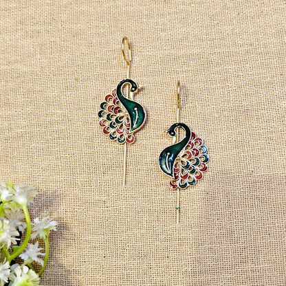 Green Peacock Arrow Earcuff