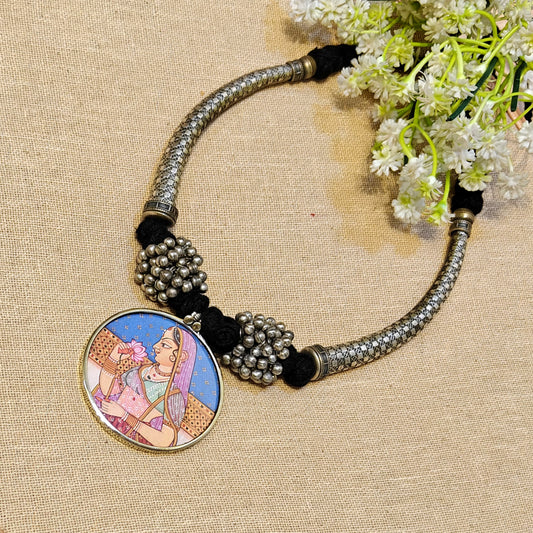 Printed Pendant Oxidised Choker