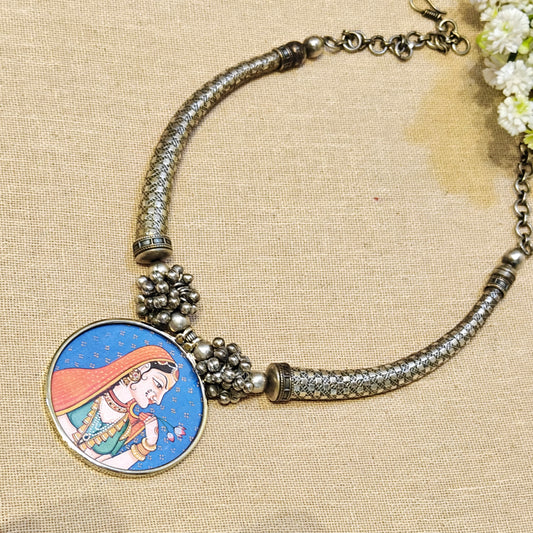 Printed Pendant Oxidised Choker