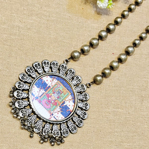 Oxidised Pearl Long necklae With pendant