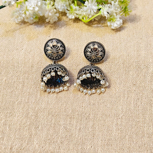 "Noor"Silver Look Alike Oxidized Earring