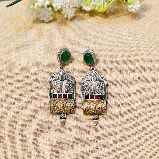 "Vasudha"Silver Look Alike Stone Earring
