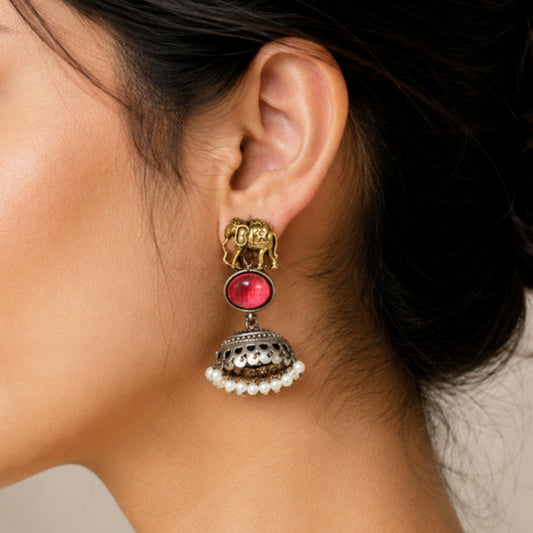 "Ruh"Silver Look Alike Stone Earring