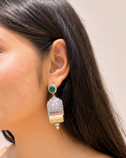 "Vasudha"Silver Look Alike Stone Earring