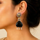 Shert Black Monalisa Stone Dual Tone Oxidised Earrings
