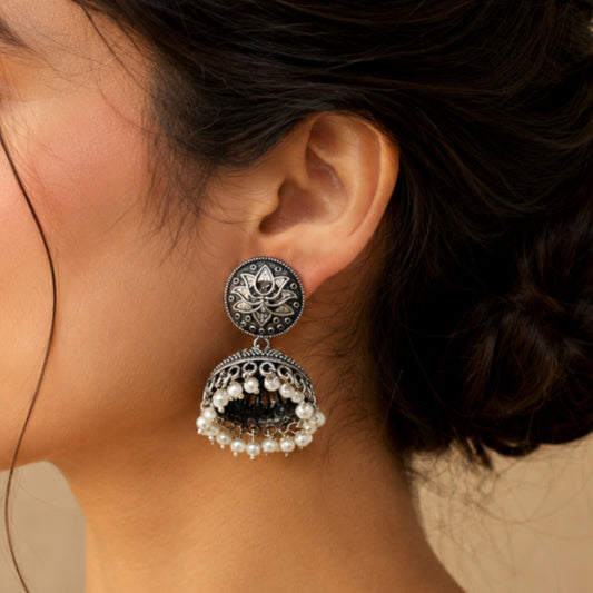 "Noor"Silver Look Alike Oxidized Earring