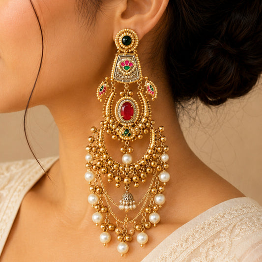 Sierra Long Kundan Statement Earrings for Women