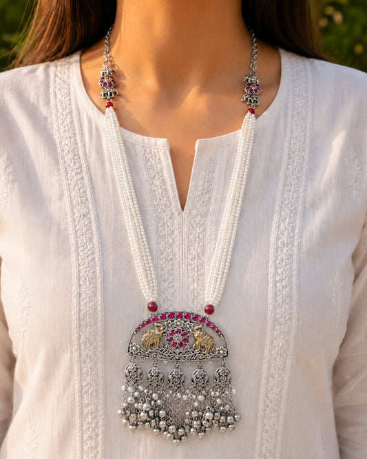 Willow Pearls Long Necklace Set for Women