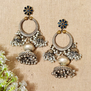 "Chic"Silver Look Alike Dual Tone Stone Earring
