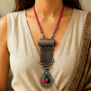"Chunky"Silver Look Alike Long Necklace