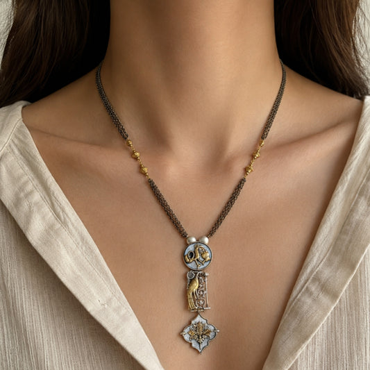 "Lily"Silver Look Alike Dual Tone Neckalce