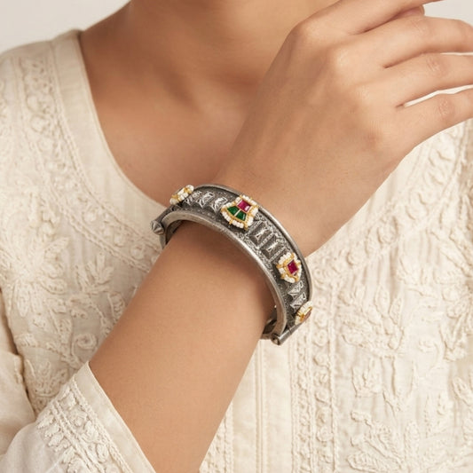 Hail Kundan Enamel Kada for Women - Traditional Ethnic Bracelet