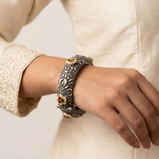 Designed Kundan Enamel Kada for Women - Traditional Ethnic Bracelet