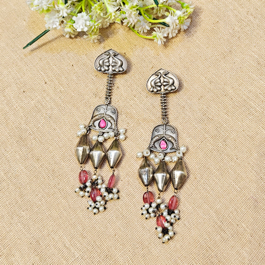 "Saanvi"Silver Look Alike Oxidized Earring